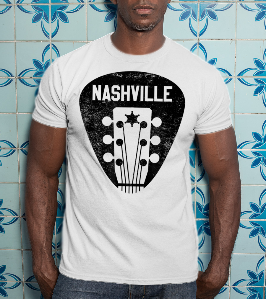 Nashville Guitar Pick With Vintage Music Headstock T-Shirt