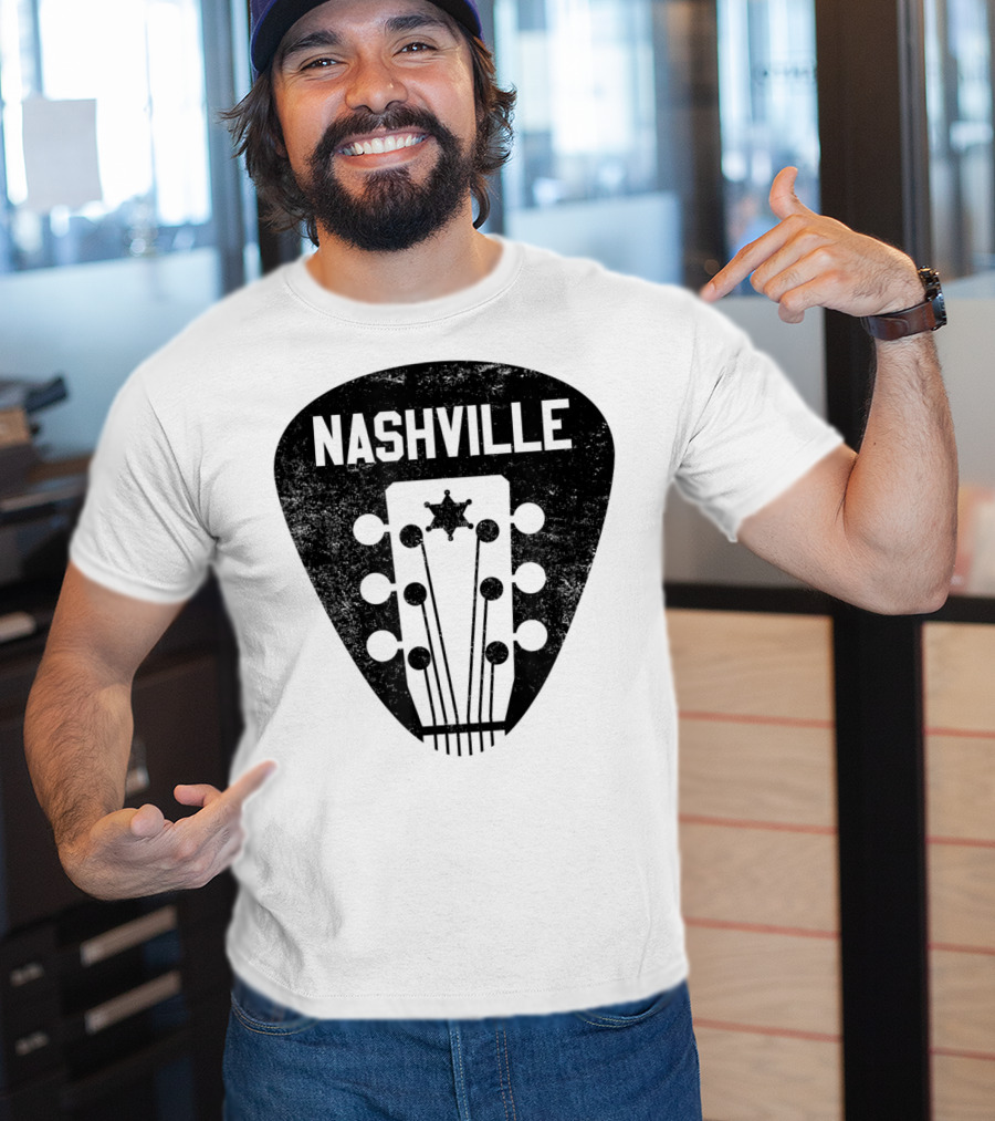 Nashville Guitar Pick With Vintage Music Headstock T-Shirt