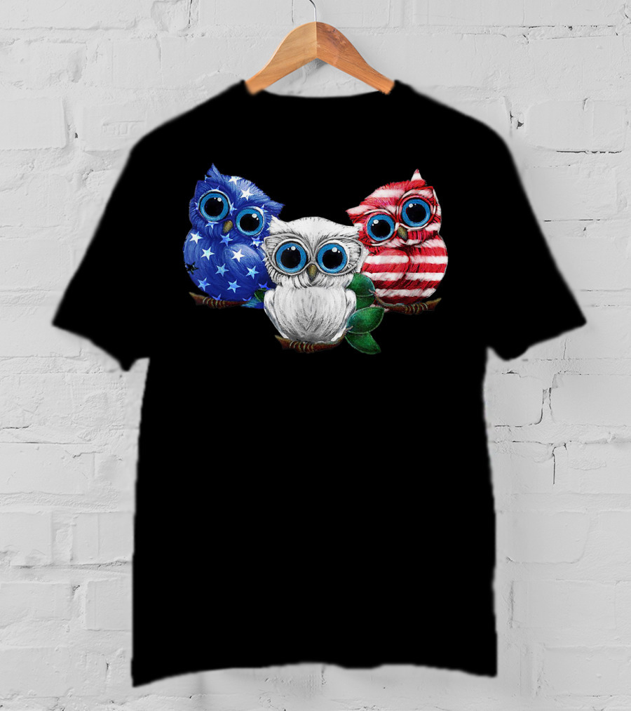 Patriotic Red White Blue Owl Trio T-Shirt