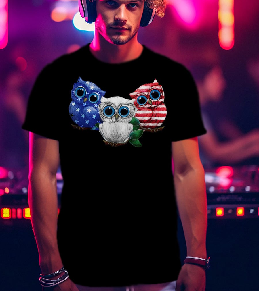 Patriotic Red White Blue Owl Trio T-Shirt