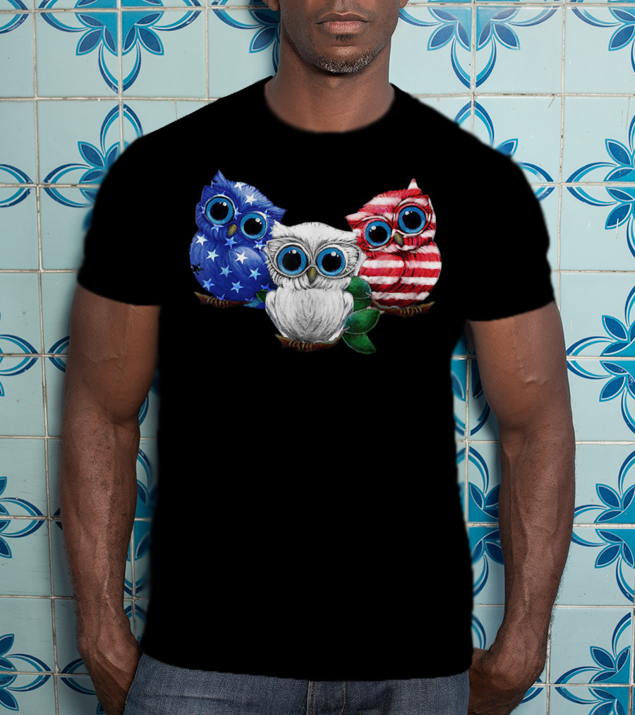 Patriotic Red White Blue Owl Trio T-Shirt