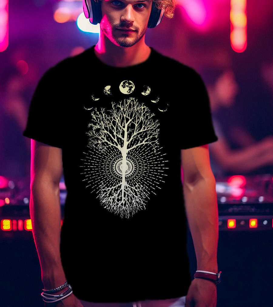 Phases Of The Moon Tree With Radiating Symmetry And Branches T-Shirt
