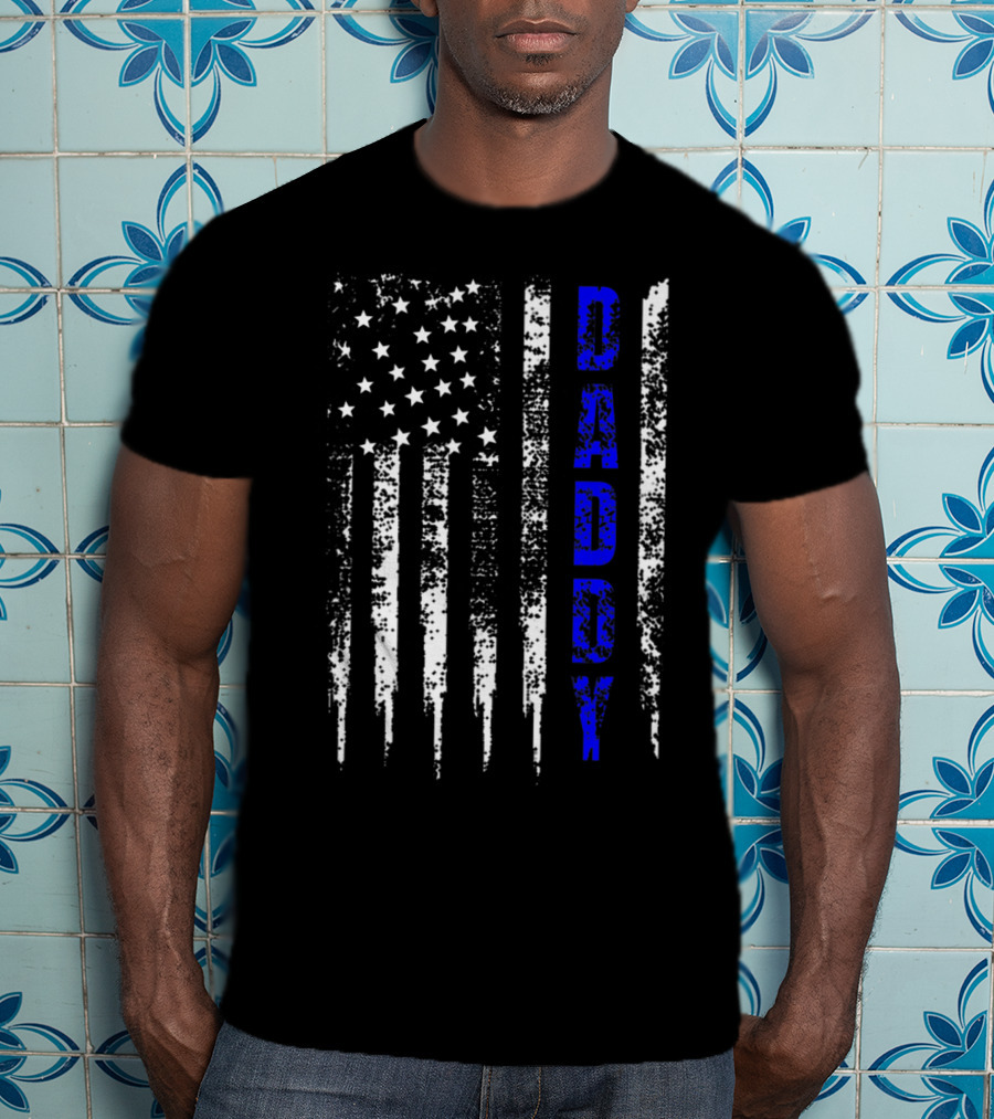 Police Daddy Blue Line USA Flag T-Shirt