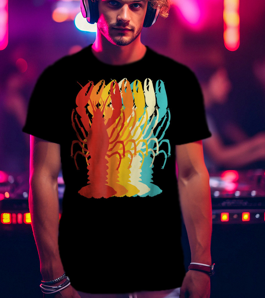 Retro Crawfish Rainbow Cajun Crayfish Novelty T-Shirt