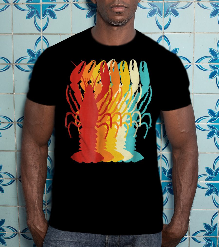 Retro Crawfish Rainbow Cajun Crayfish Novelty T-Shirt