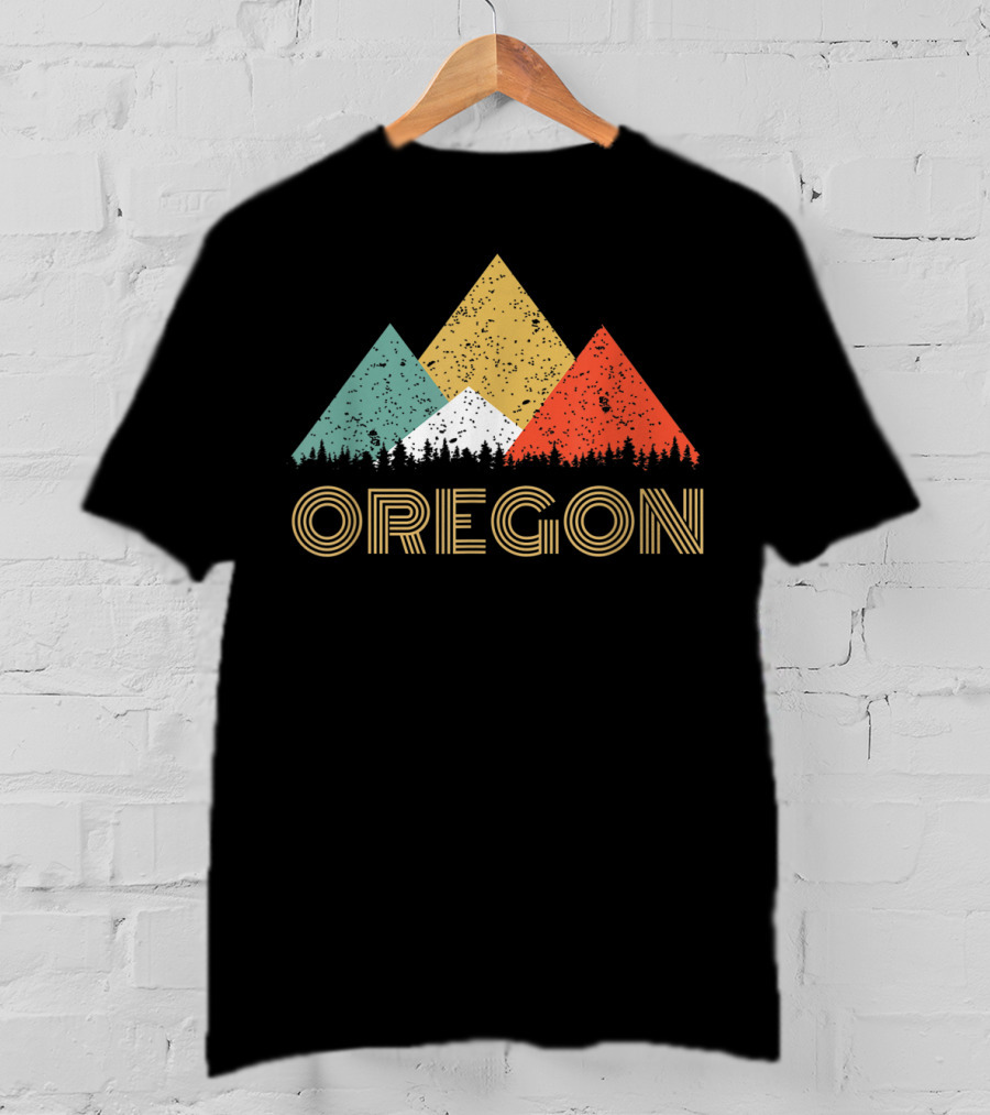 Oregon Retro Mountain Triangles Forest T-Shirt