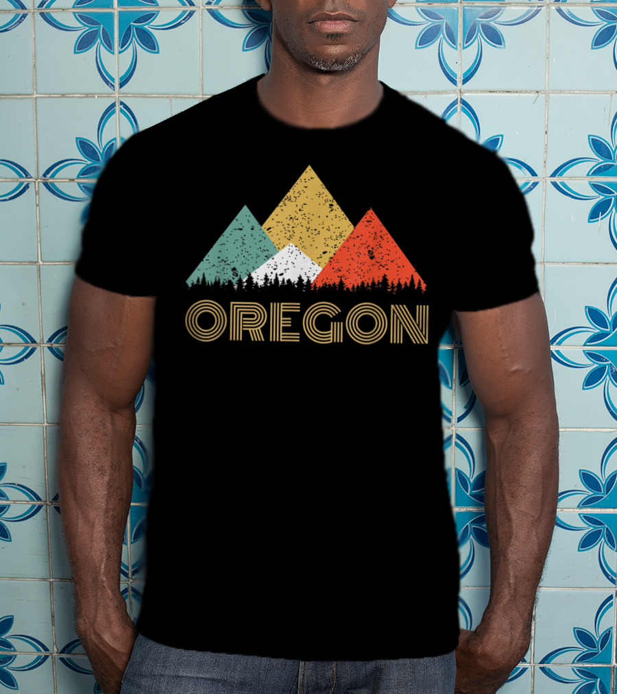 Oregon Retro Mountain Triangles Forest T-Shirt