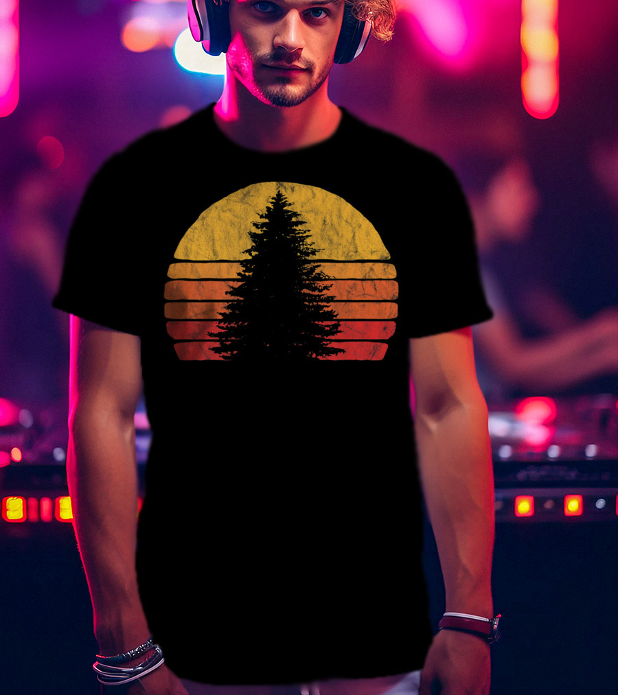 Retro Sunset Pine Tree Silhouette Minimalist T-Shirt