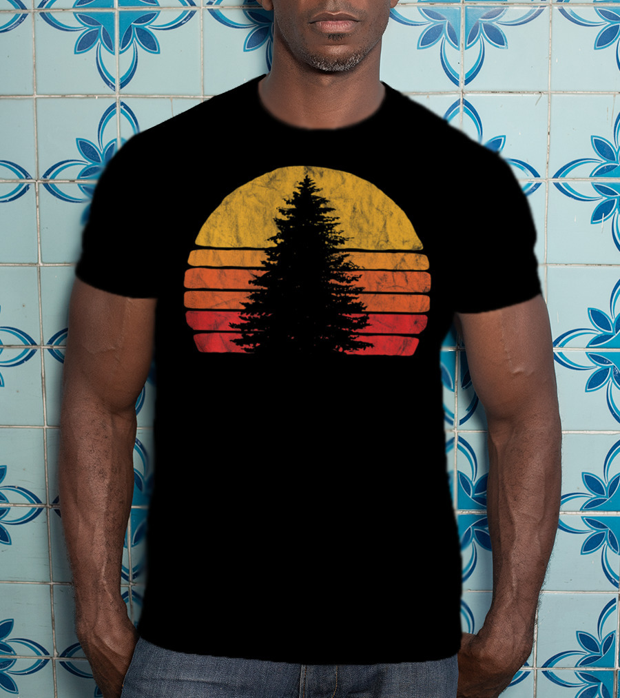 Retro Sunset Pine Tree Silhouette Minimalist T-Shirt