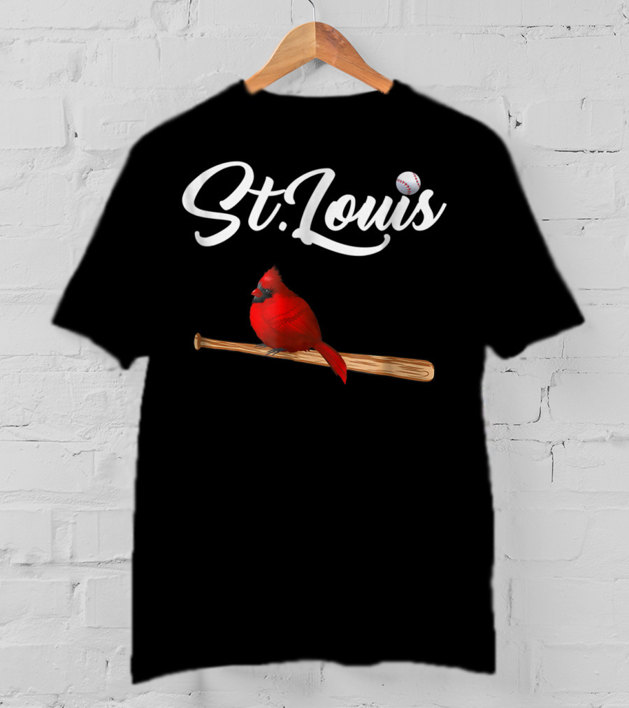 St. Louis Red Cardinal On Baseball Bat With Baseball T-Shirt
