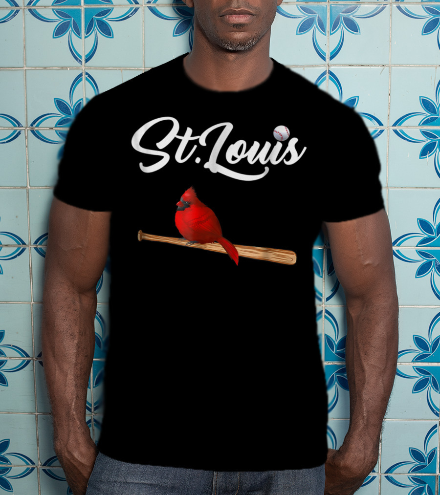 St. Louis Red Cardinal On Baseball Bat With Baseball T-Shirt