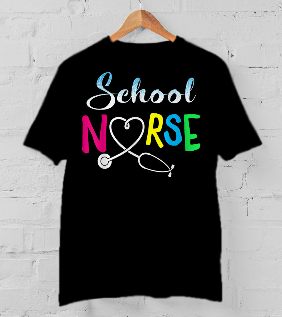 School Nurse Love Stethoscope Heart Nursing T-Shirt