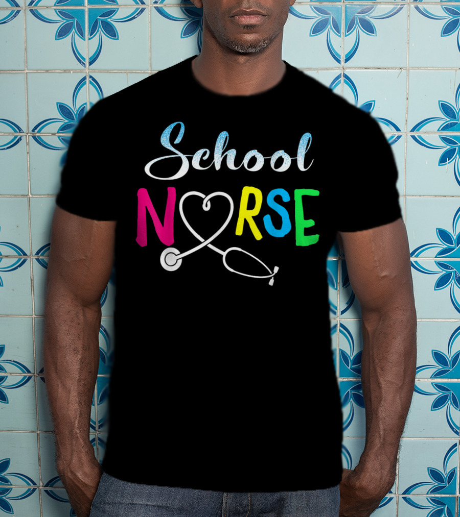 School Nurse Love Stethoscope Heart Nursing T-Shirt