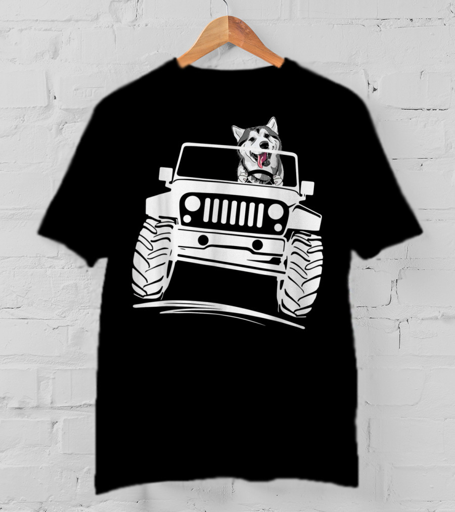 Siberian Husky Off-Road Adventure Jeep Enthusiasts T-Shirt