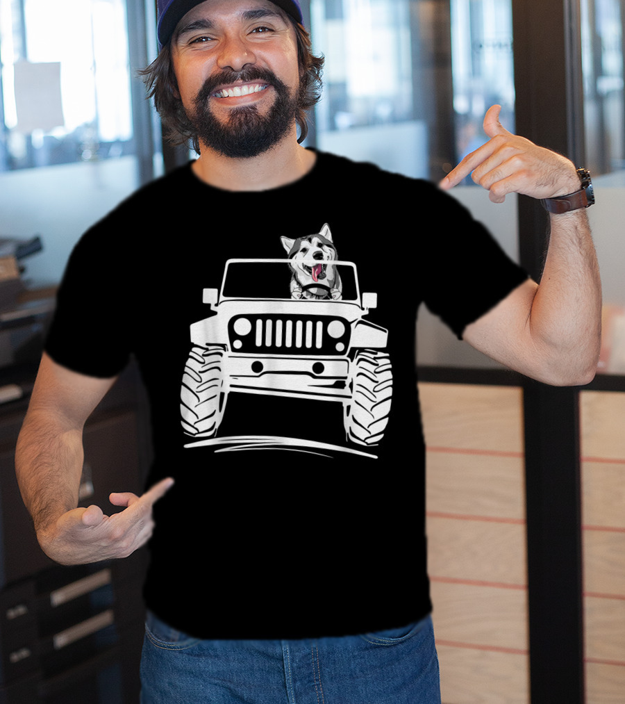 Siberian Husky Off-Road Adventure Jeep Enthusiasts T-Shirt