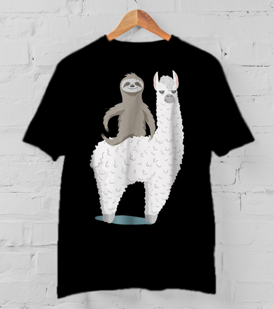 Sloth Joyfully Riding A White Llama T-Shirt