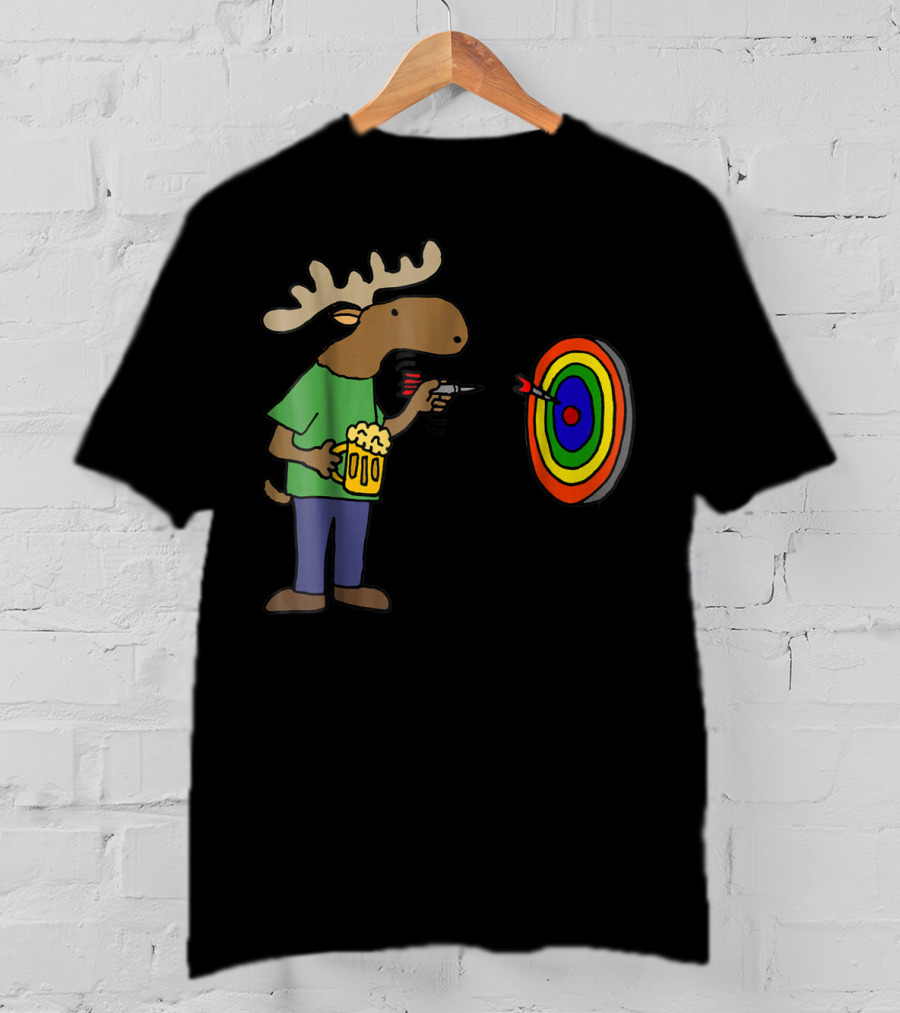 SmileteesHob Funny Moose With Beer Throwing Darts At Colorful Target T-Shirt