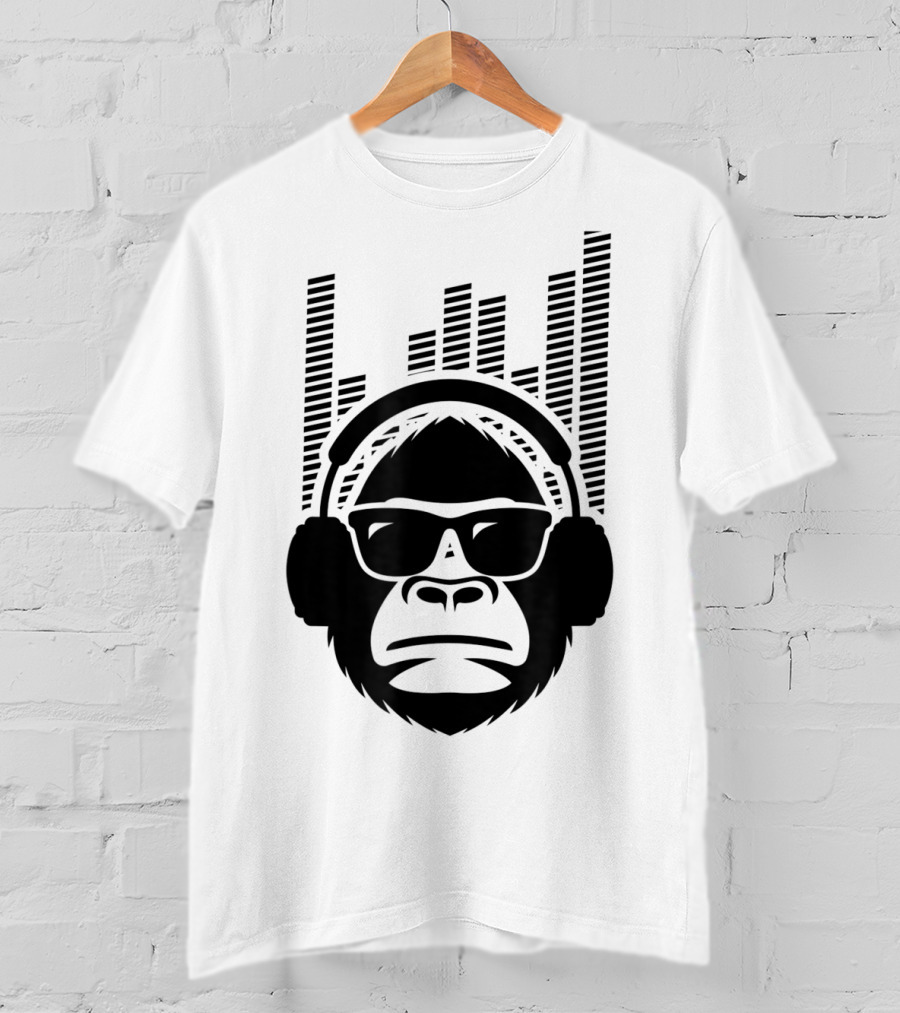 Solid Jammin Monkey Rockin Headphones Shades Music Vibes T-Shirt