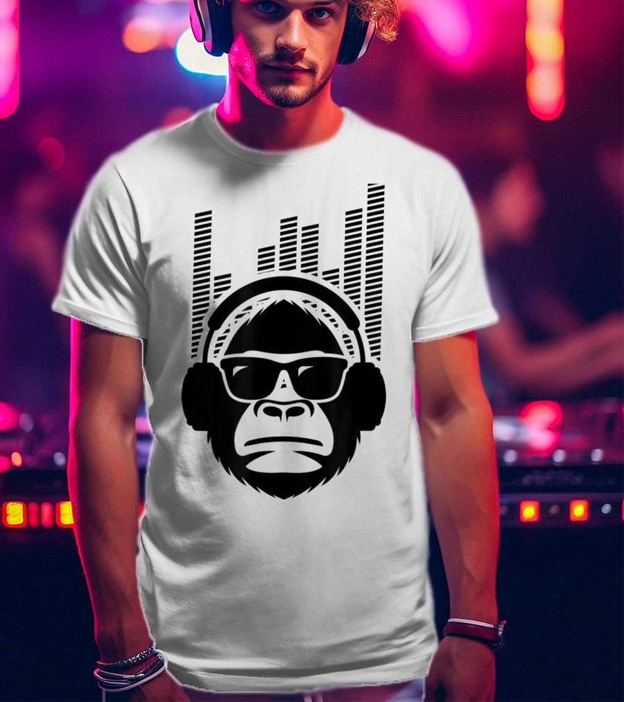 Solid Jammin Monkey Rockin Headphones Shades Music Vibes T-Shirt
