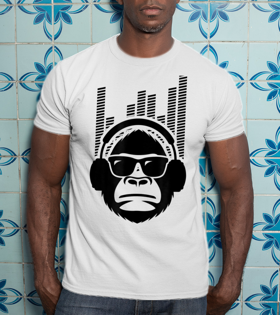 Solid Jammin Monkey Rockin Headphones Shades Music Vibes T-Shirt