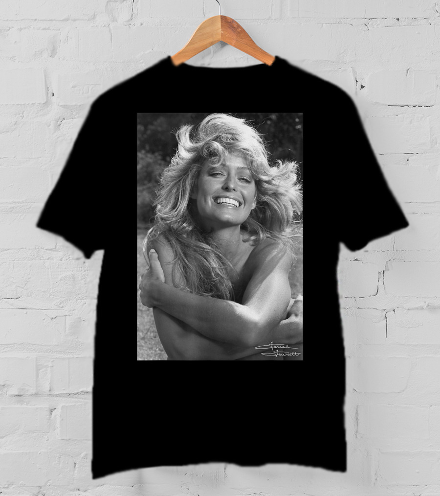 Mens Farrah Fawcett Signature Black And White Close Up T-Shirt