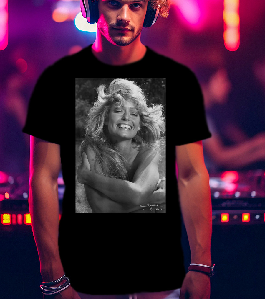 Mens Farrah Fawcett Signature Black And White Close Up T-Shirt
