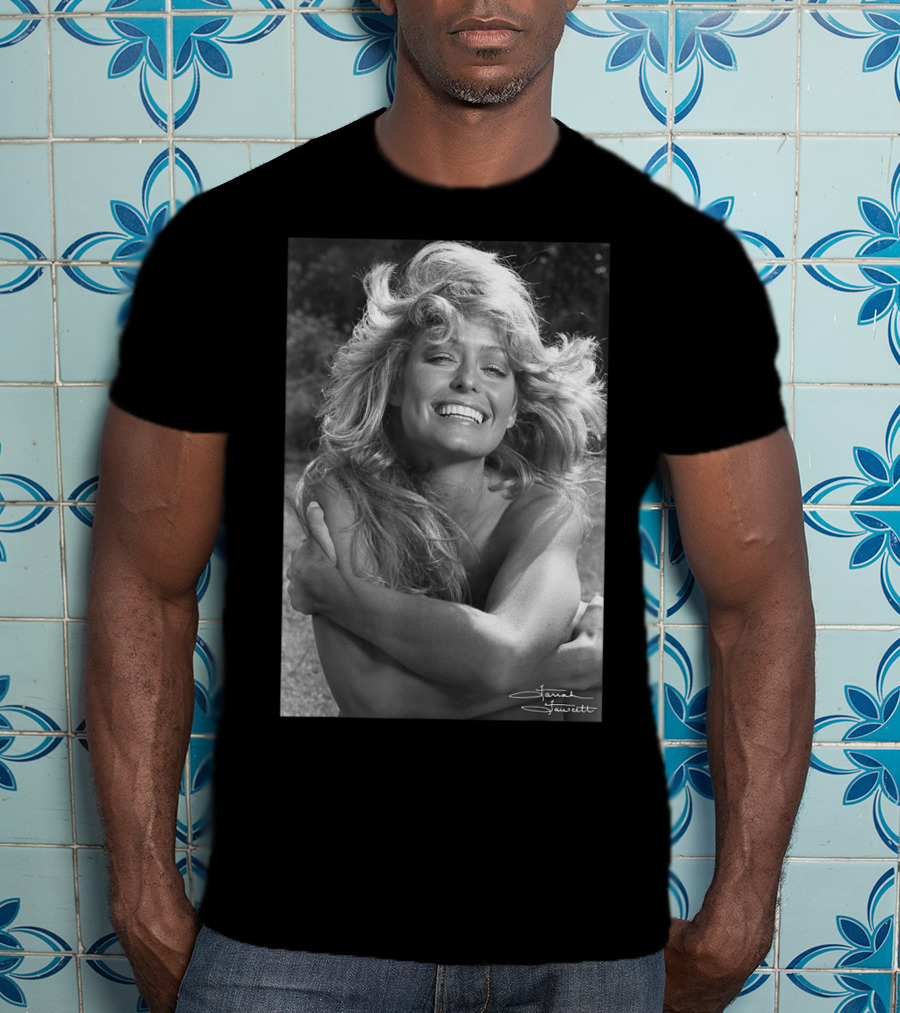 Mens Farrah Fawcett Signature Black And White Close Up T-Shirt