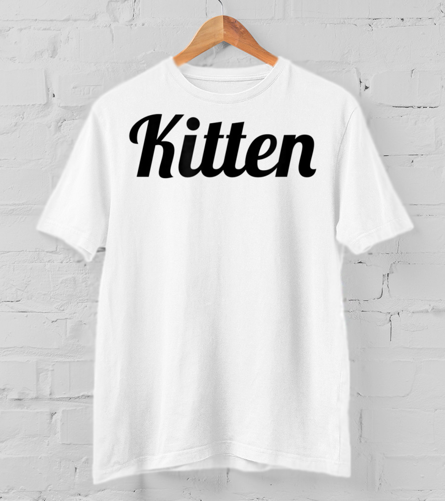 Kitten Curved Script Black On Black Minimalist T-Shirt