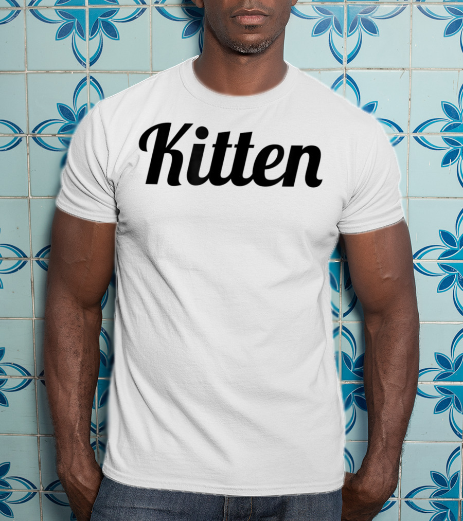 Kitten Curved Script Black On Black Minimalist T-Shirt