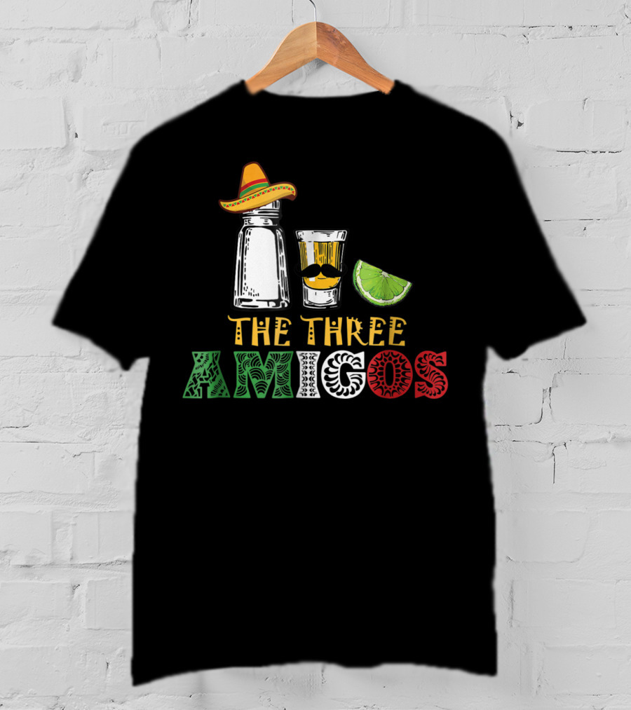 The Three Amigos Salt Tequila Lime Hat Mustache Lime Slice T-Shirt