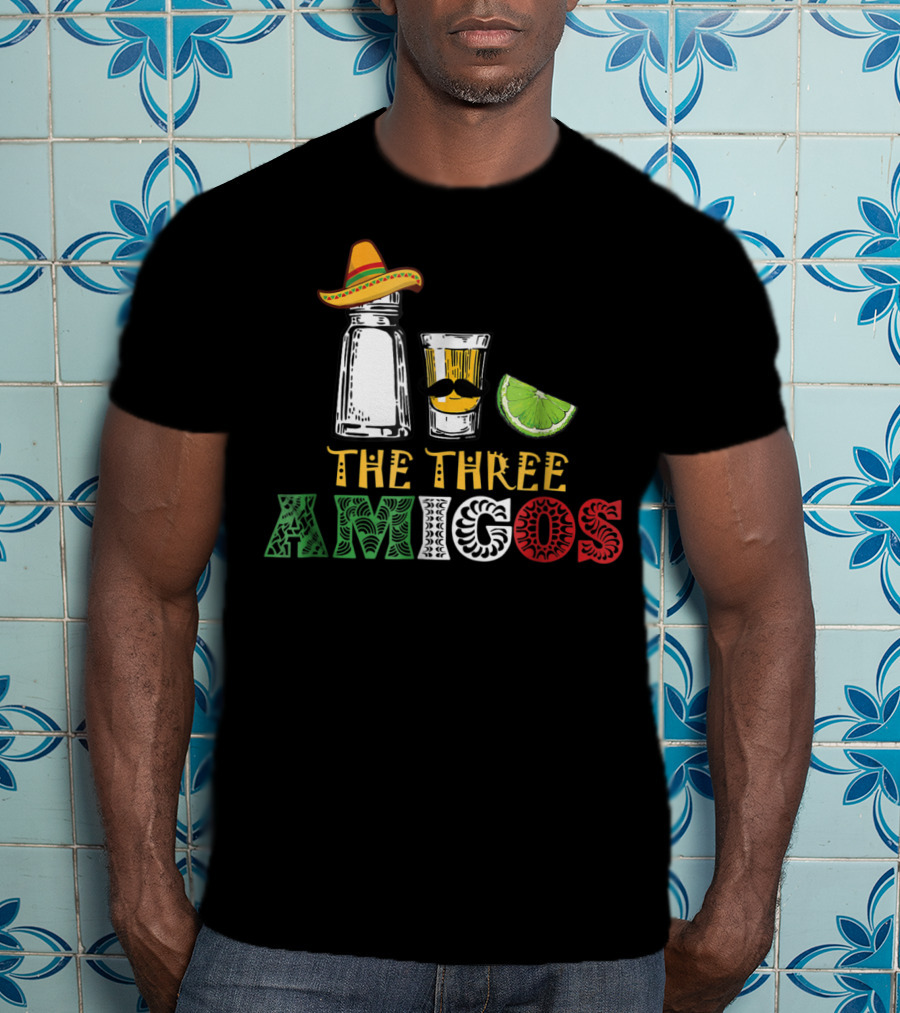 The Three Amigos Salt Tequila Lime Hat Mustache Lime Slice T-Shirt