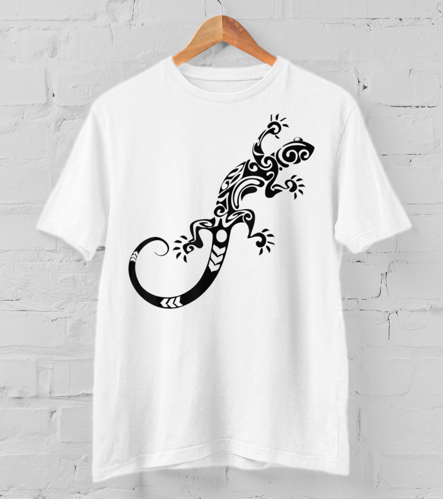 Tribal Lizard Pattern Black T-Shirt