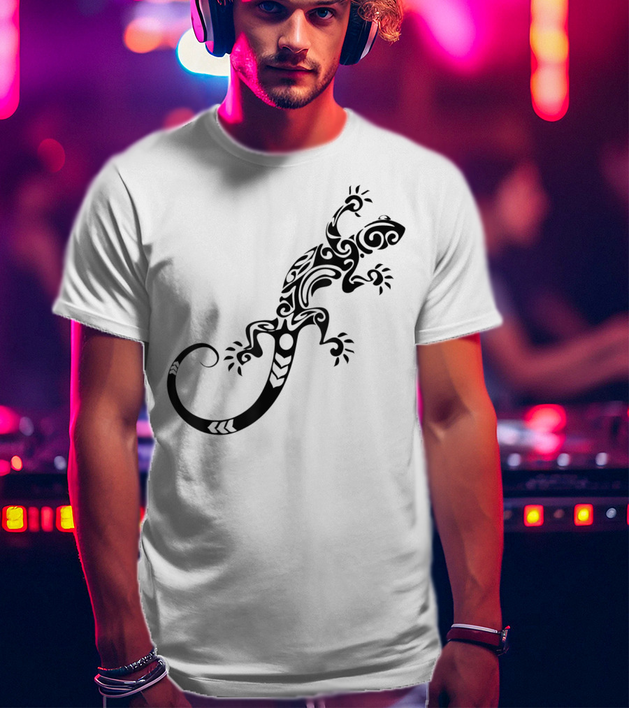 Tribal Lizard Pattern Black T-Shirt