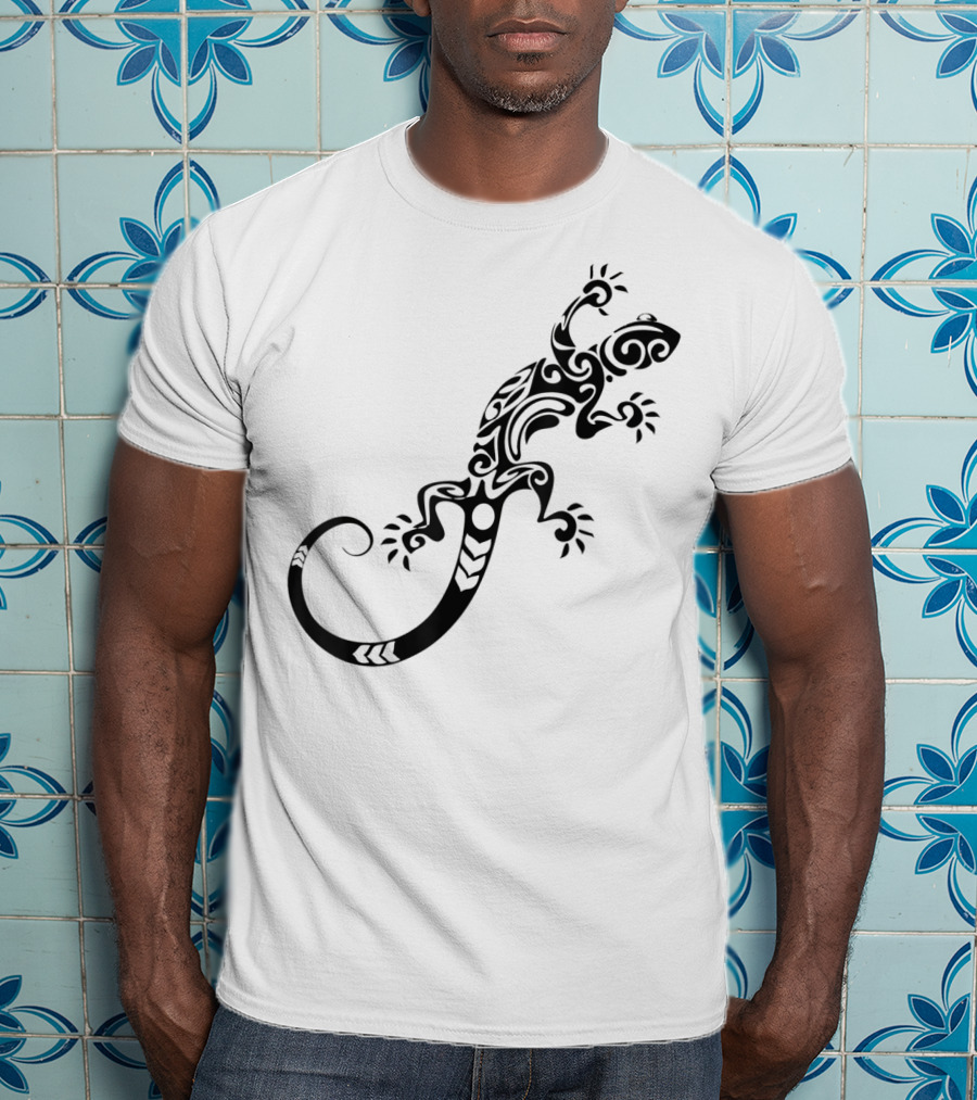 Tribal Lizard Pattern Black T-Shirt