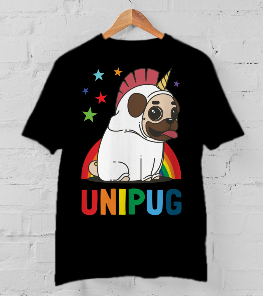 UNIPUG Rainbow Unicorn Pug Dog With Stars T-Shirt
