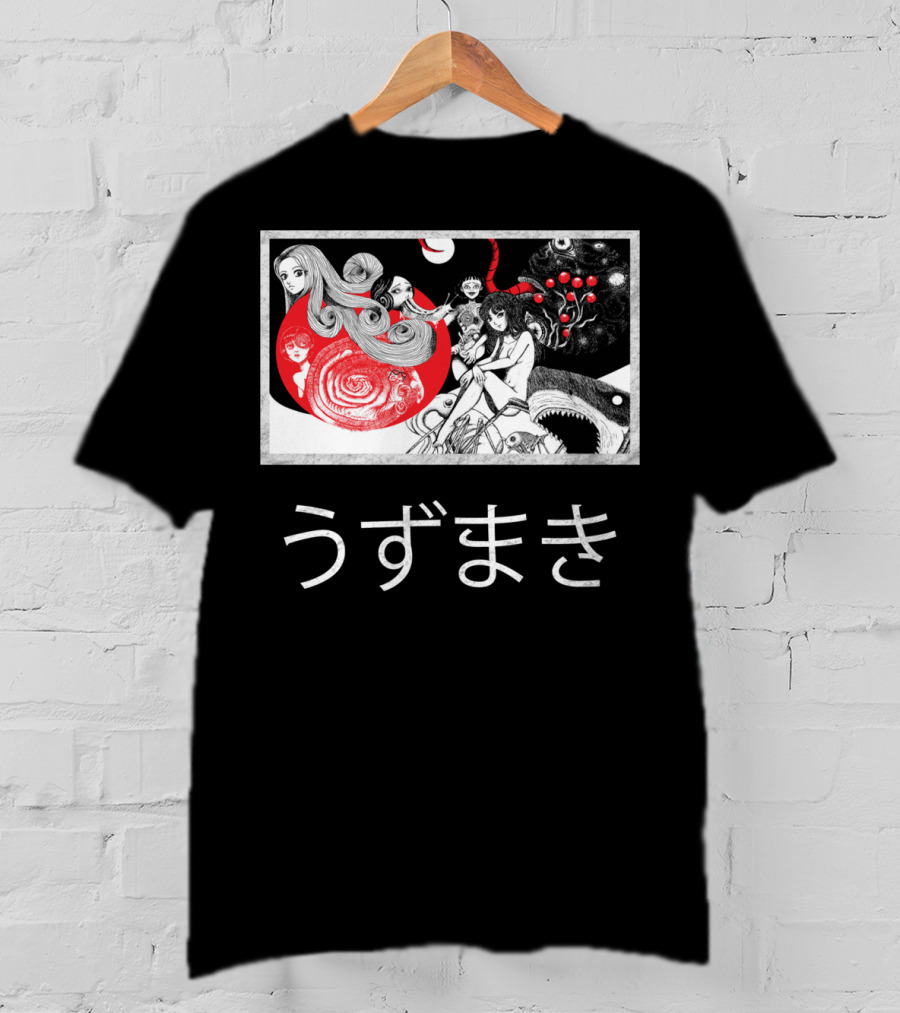 Uzumaki Japanese Horror Surreal Spiral Art With Monsters And Characters T-Shirt