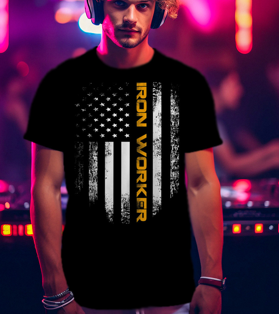 Vintage American USA Flag Iron Worker T-Shirt