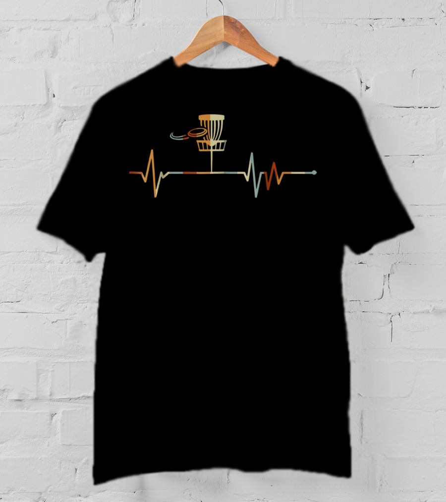Heartbeat Vintage Disk Golf Funny Design With Basket And Disc T-Shirt