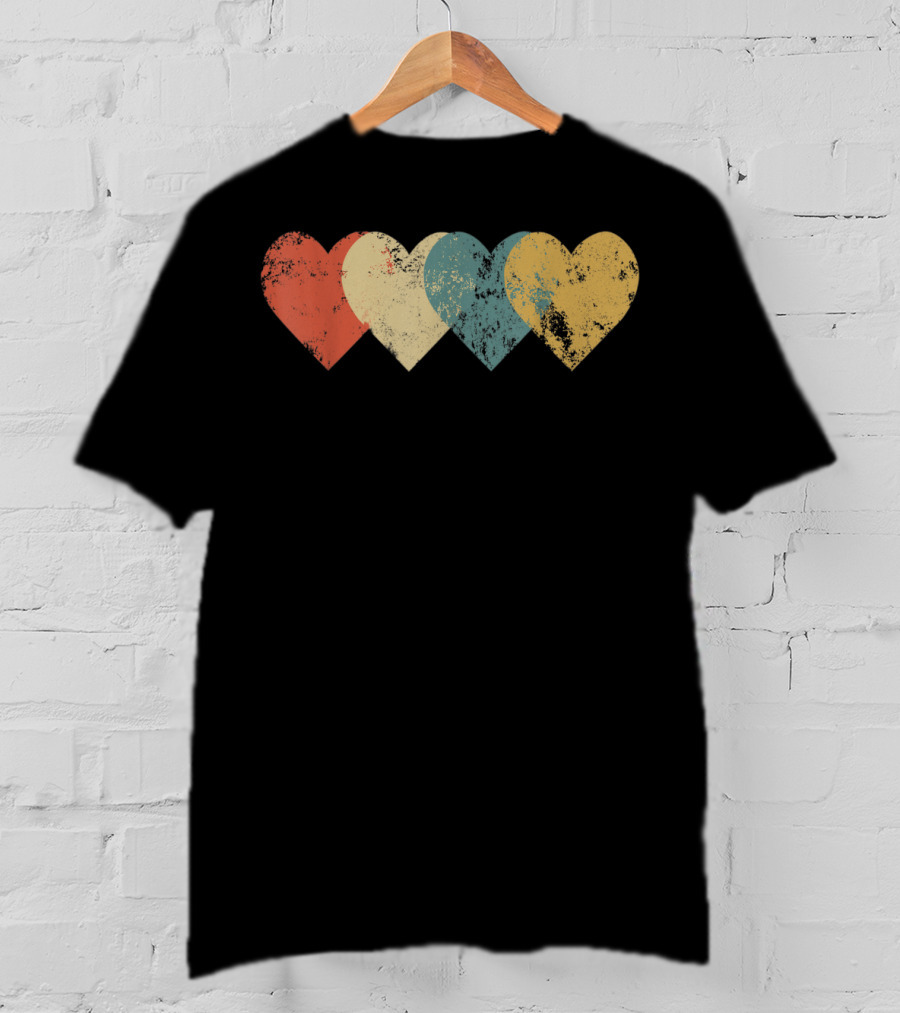 Vintage Hearts Cool Valentines Day Distressed Multicolor T-Shirt