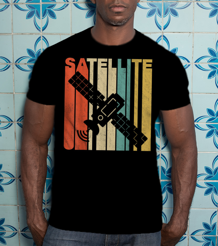 Vintage Satellite Retro Stripes Spacecraft T-Shirt