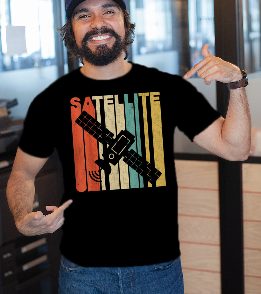 Vintage Satellite Retro Stripes Spacecraft T-Shirt