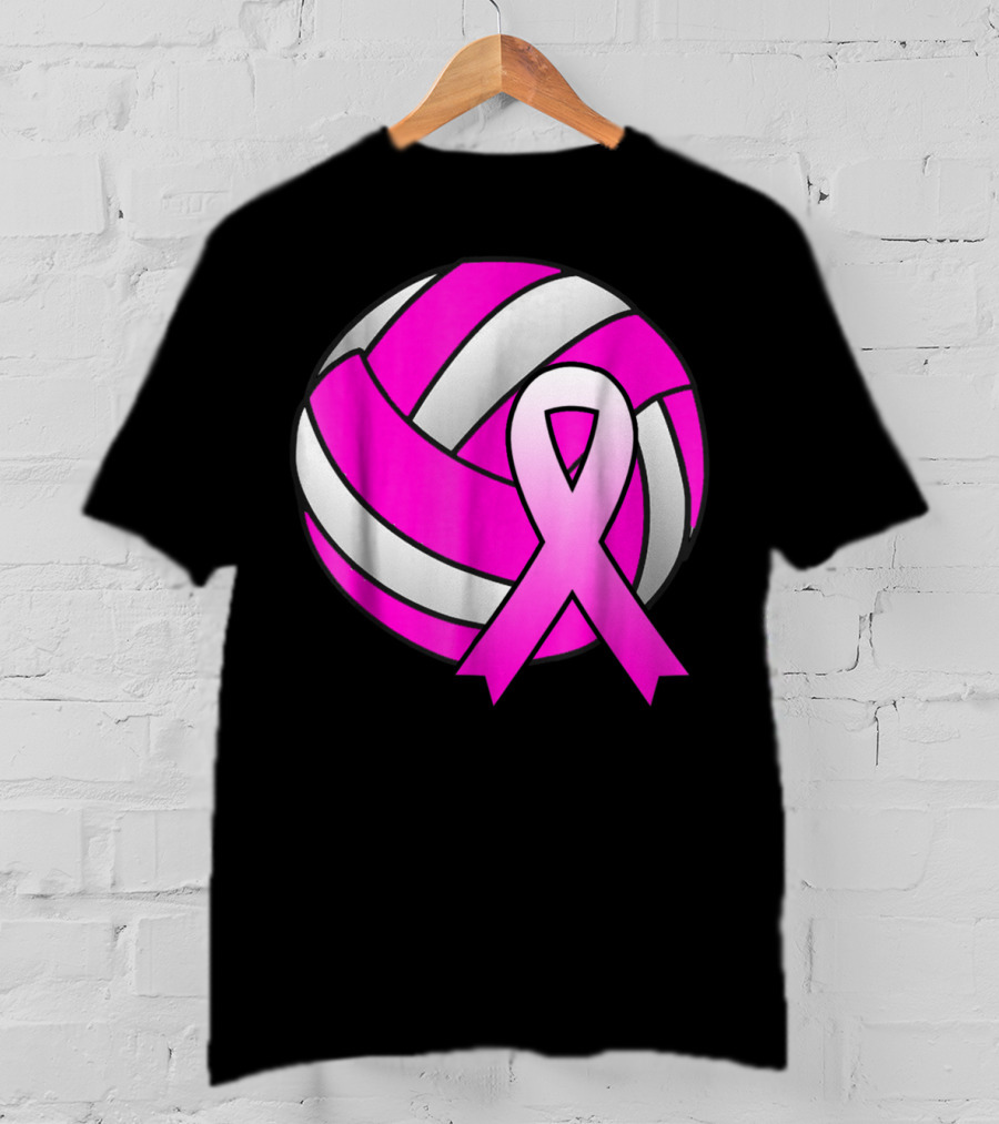 Volleyball Pink Ribbon Breast Cancer Awareness Symbol On Ball T-Shirt