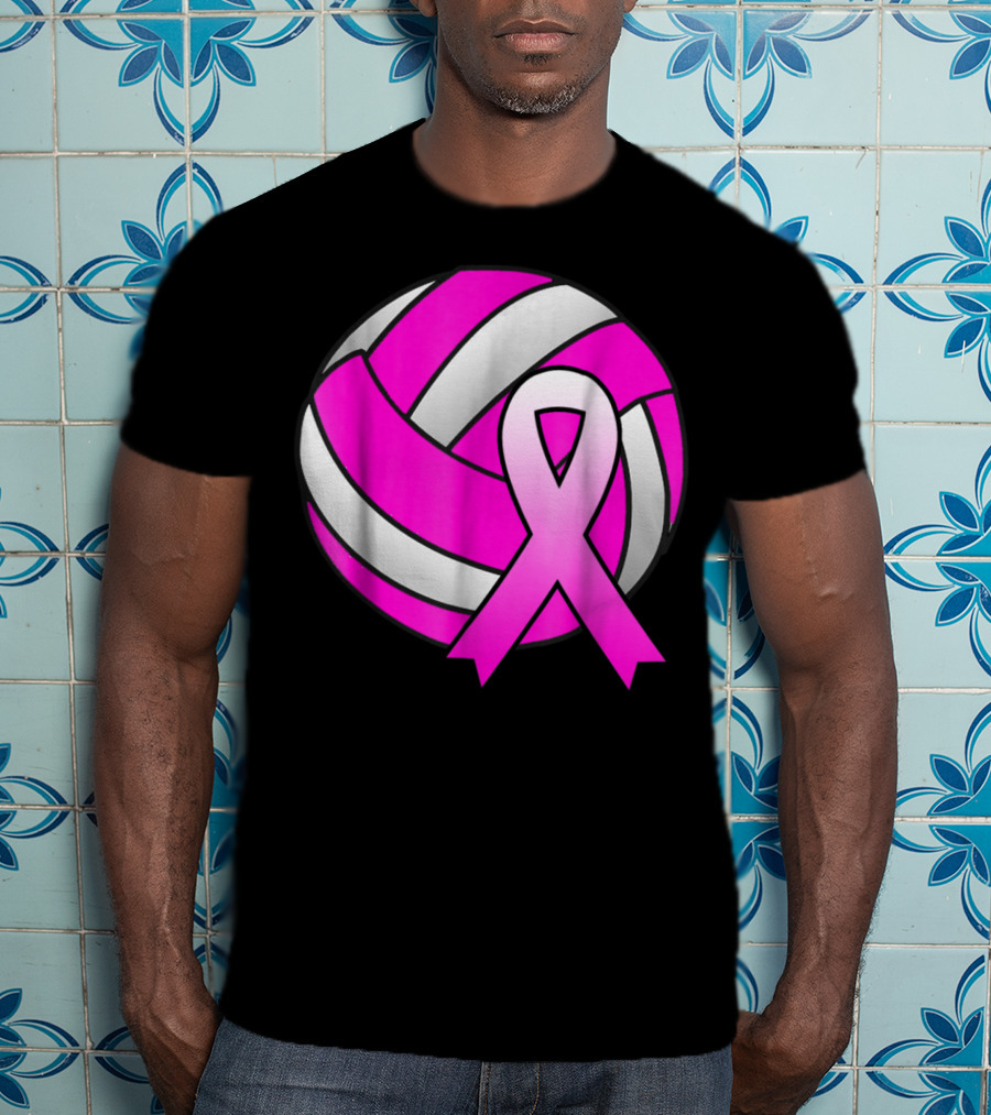 Volleyball Pink Ribbon Breast Cancer Awareness Symbol On Ball T-Shirt