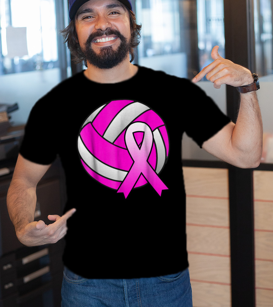 Volleyball Pink Ribbon Breast Cancer Awareness Symbol On Ball T-Shirt