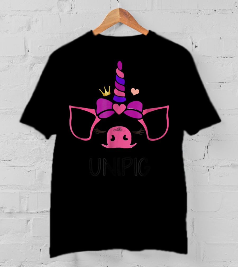 Unipig Unicorn Pig Crown And Bow Love For Pig Lovers T-Shirt
