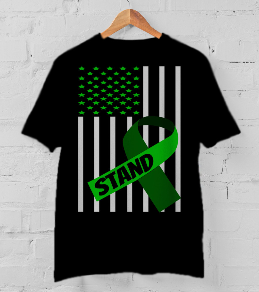 USA Flag Green Ribbon Stand Kidney Disease Awareness T-Shirt