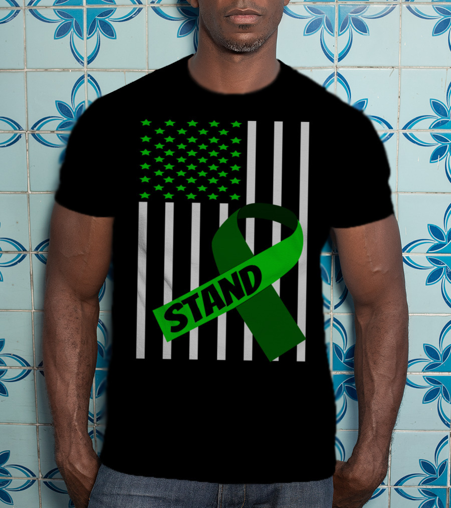 USA Flag Green Ribbon Stand Kidney Disease Awareness T-Shirt