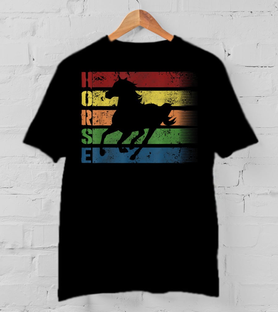 Funny Horse Silhouette With Retro Stripes T-Shirt