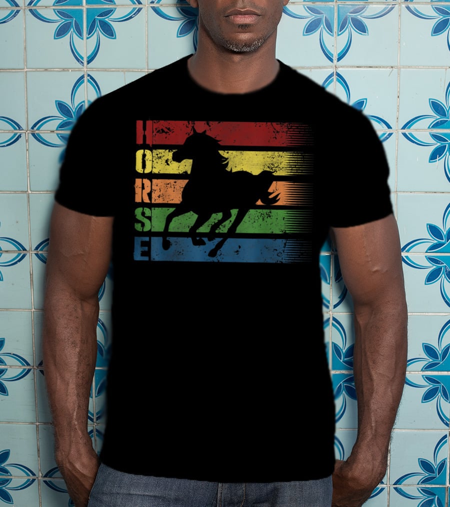 Funny Horse Silhouette With Retro Stripes T-Shirt