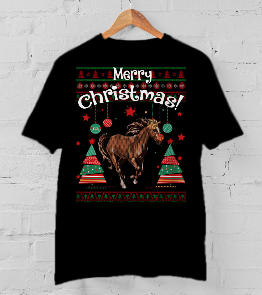Merry Christmas Funny Horse Holiday Festive Ornaments T-Shirt